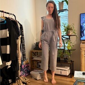 Monteau Blue and White Striped Jumpsuit